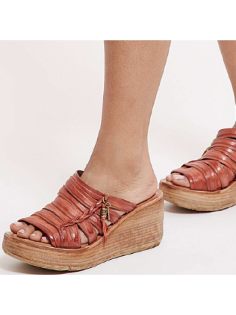 A.S. 98 Nicolls Leather Slip On Wedge Sandal Rust US 6.5/7 Boho Grunge Festival